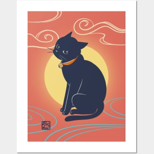 Black Cat on Vermilion Posters and Art